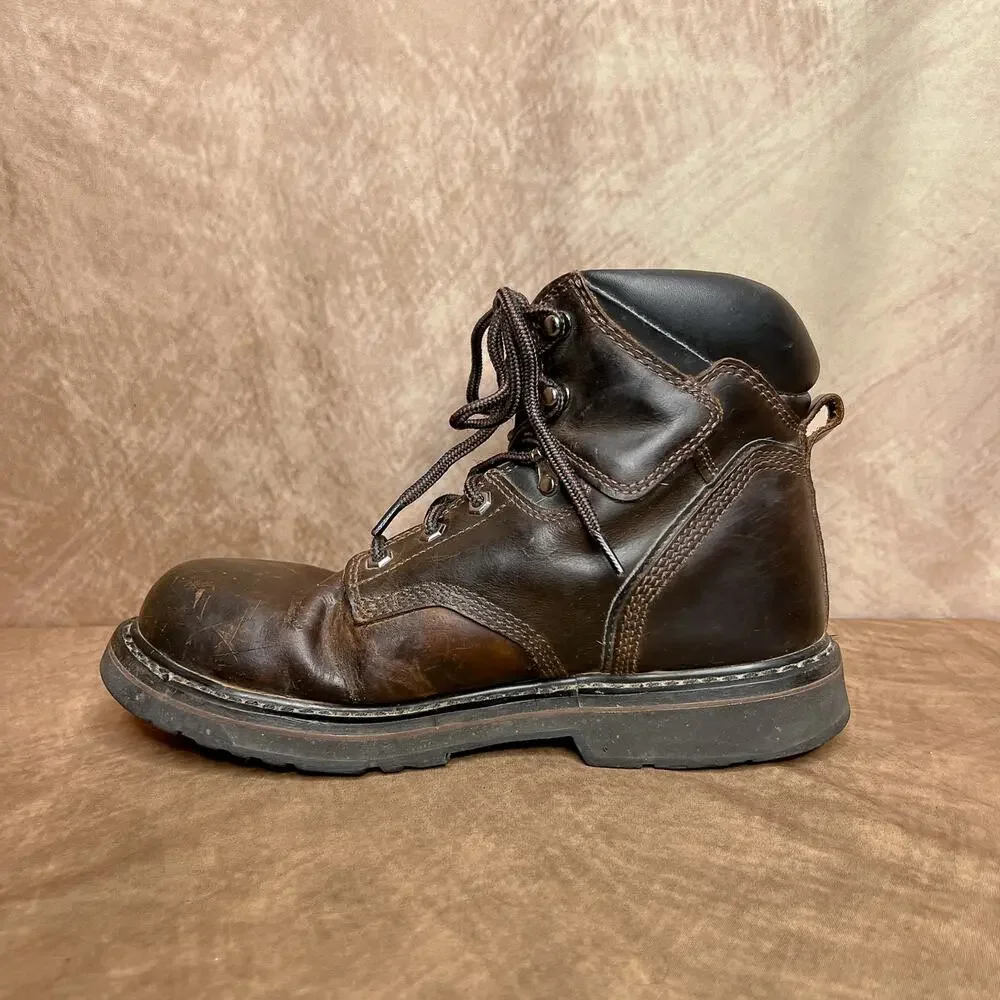 Timberland Pro Ankle Lace Up Boot Soft Toe Dark Brown Lug Sole Tread Distressed